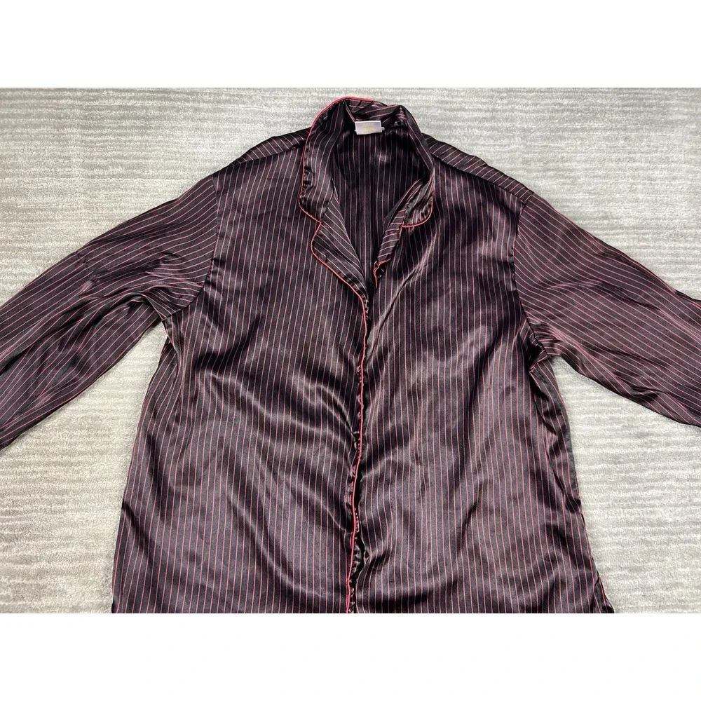 Secret Treasures Pajama Set Womens‎ Large Black Red Pinstripe Satin Long Sleeve
